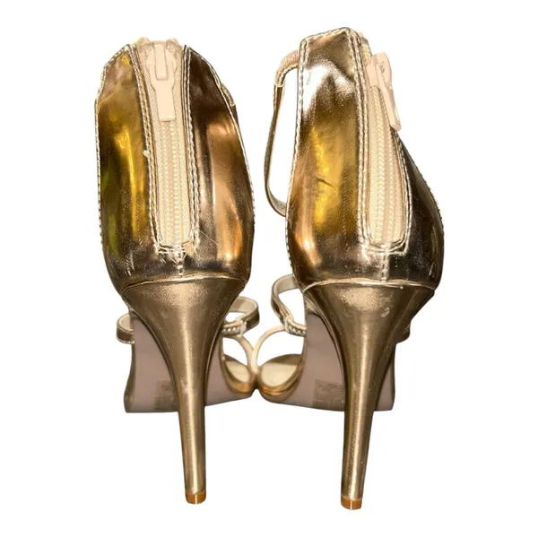 David’s Bridal Triple-Strap Gold Metallic Stiletto heels Style BACI Women’s Sz 8 - Image 13