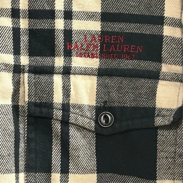 Lauren Ralph Lauren‎ Women’s M Black and White Plaid Flannel Full Zip Jacket - Image 10