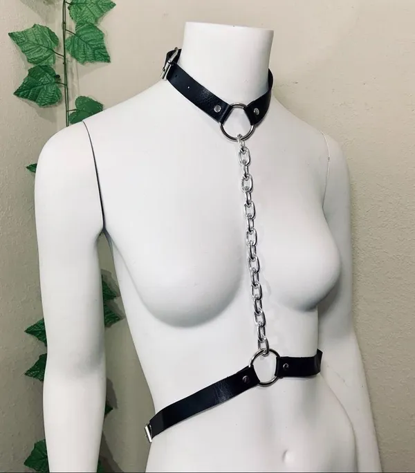 Black Harness Chunky Chain Belt New - Image 10