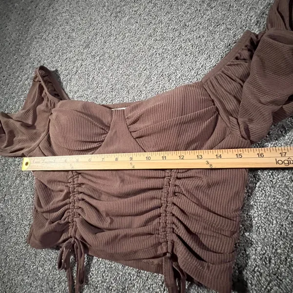 Madden NYC Crop Top Womens Large Brown Ruched Bustier Ribbed Long Sleeve‎ - Image 8