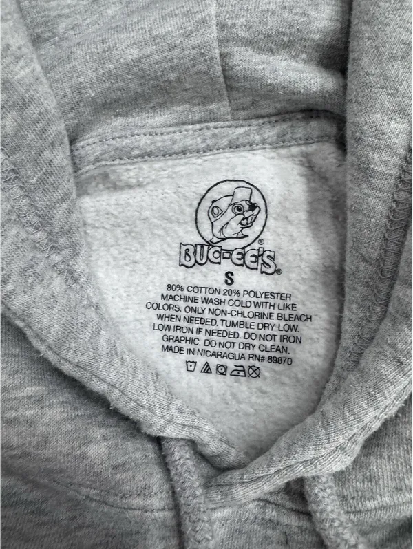 Buc-ee's Beaver Logo Hoodie Sweatshirt Unisex Small Gray Pullover EUC - Image 4