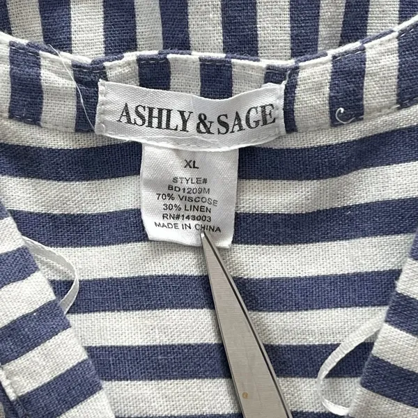 Ashly & Sage Striped Linen Blend Dress Women’s XL Belted Tiered Quiet Luxury - Image 3