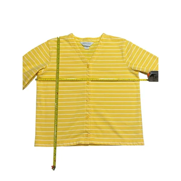 Vintage Lands' End‎ Direct Merchant Yellow White Stripe Button Down Shirt Small - Image 5