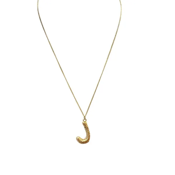 Gold-Plated J Pendant Necklace On Rope Chain 18 Inches Unisex - Image 4