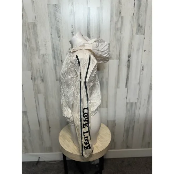 90 Degree by Reflex Hooded Windbreaker Jacket Womens L White Love Stripe Zip - Image 3