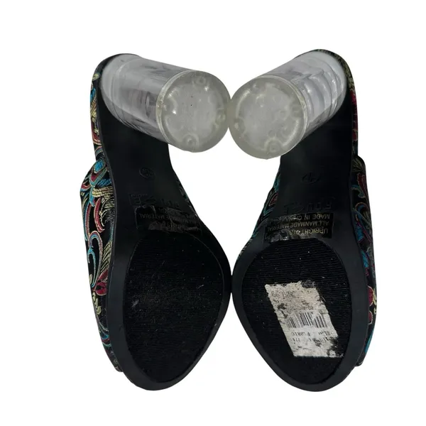 Rouge Helium Clear Heeled Mules Floral Embroidered Heels Open Toe‎ Size 6 - Image 6