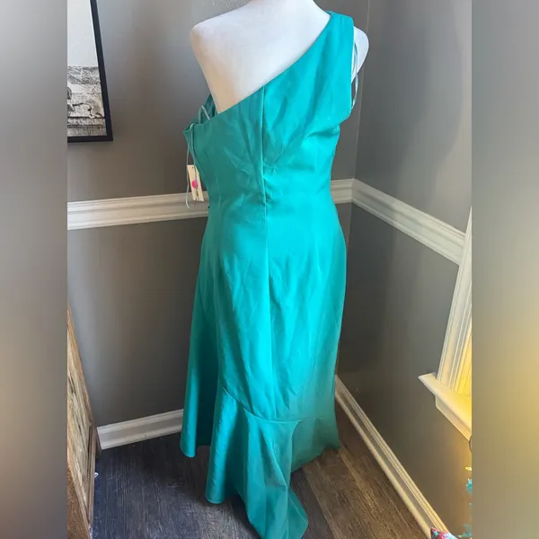 NEW Eliza J Asymmetrical One-Shoulder Dress Women's‎ Turquoise Sleeveless 14 - Image 5