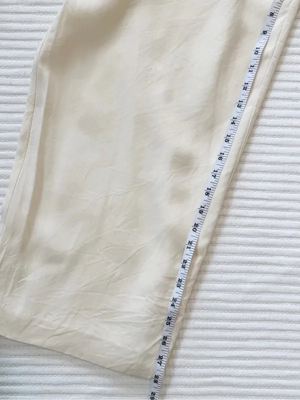 100% Silk High-Waist Wide Leg Lined Pants in Ivory with Mother of Pearl Buttons - Image 6