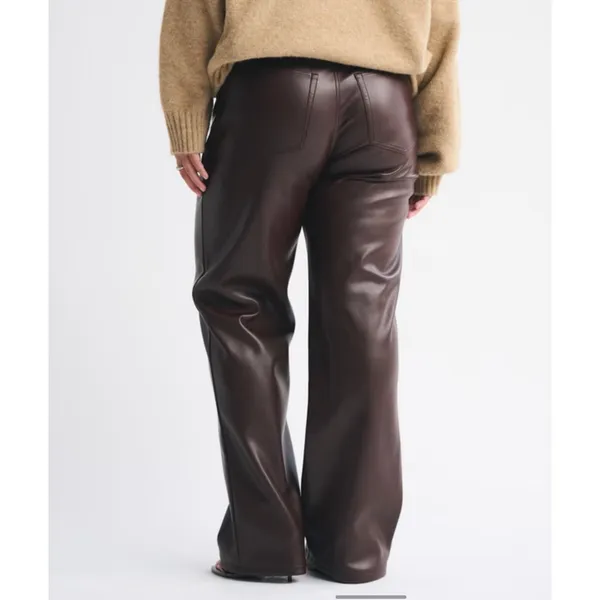 Abercrombie 90s Straight Vegan Leather Pants Womens 4 Red Brown Ultra High Rise - Image 2