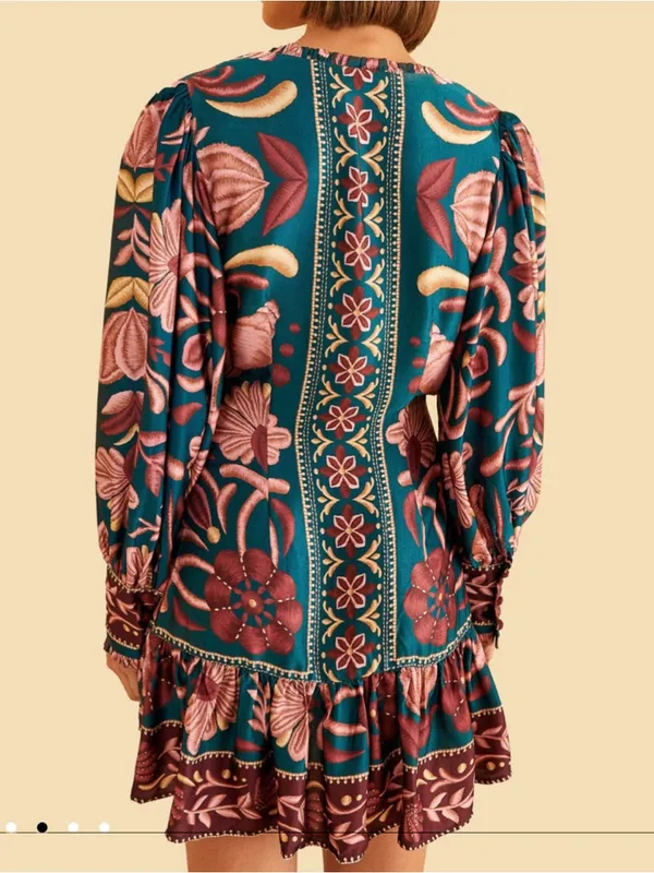 Farm Rio‎ Seashell Tapestry Teal Mini Dress NWT XXS Boho - Image 2