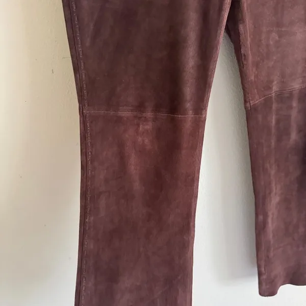 Margaret Godfrey Vintage Western Boho 70s Suede Chocolate Brown Bootcut Pants 12 - Image 3