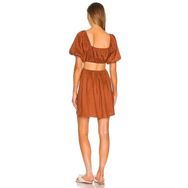 Revolve FAITHFULL THE BRAND Almero Linen Dress Brown Plain Spice Party X-Small - Image 8