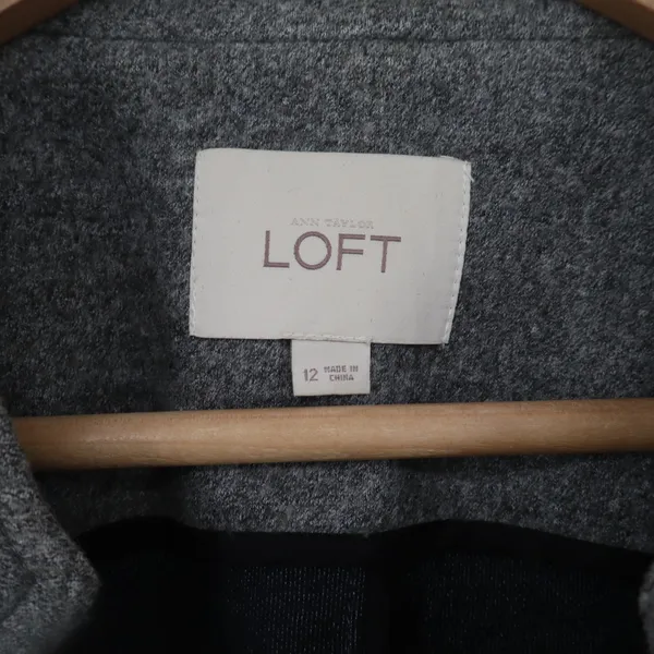 LOFT Jacket Womens 12 Full Zip Collarless Moto Grey Textured Cotton Blend - Image 2