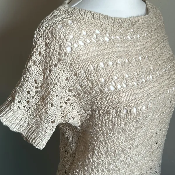 If It Were Me Vintage Cottagecore Open Knit Short Sleeve Boatneck Sweater - Image 3