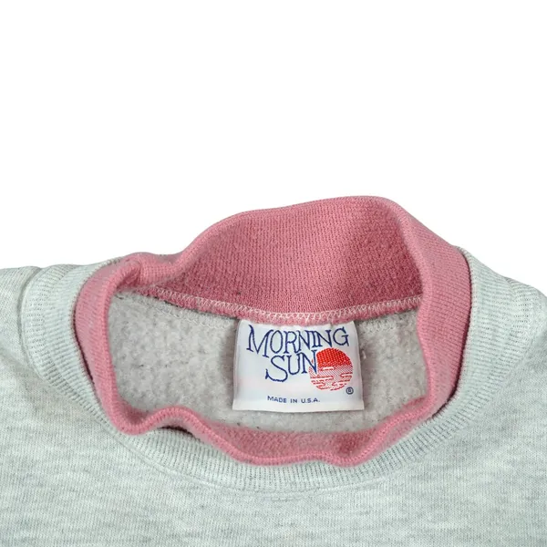Vintage 90s Morning Sun Floral‎ Bouquet Sweatshirt Grey Double Collar Puff Print - Image 4