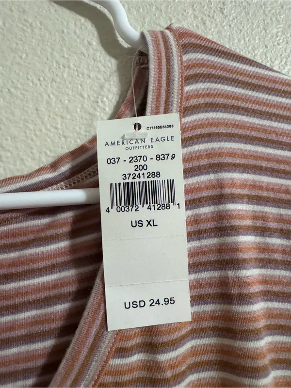 NWT American Eagle Outfitters Pink and White Striped V-Neck Tee - Image 2