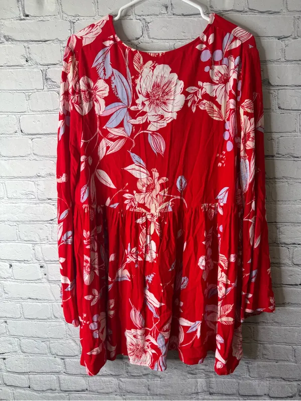 Free people Bella Red Floral V-Neck Babydoll Tunic - Image 5