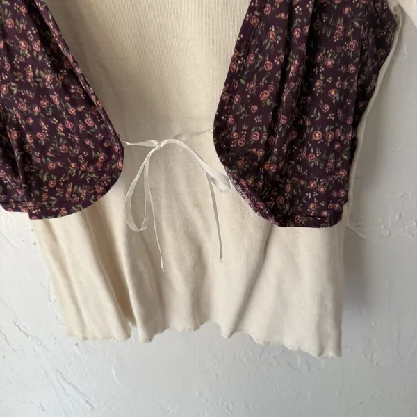 NO Boundaries Vintage 90s Large Ivory Cream Floral Vest Layered Cottagecore Boho - Image 3