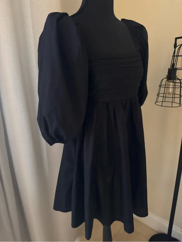 Abercrombie & Fitch Black Puff Sleeve Mini Dress Smocked Back Size Small - Image 5