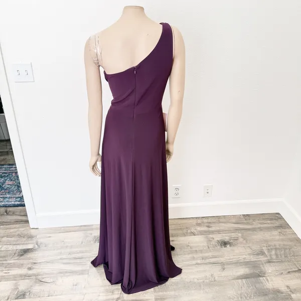 [BHLDN] Brixen Purple Plum One Shoulder Side Slit Knotted Formal Dress NWT Sz 12 - Image 3
