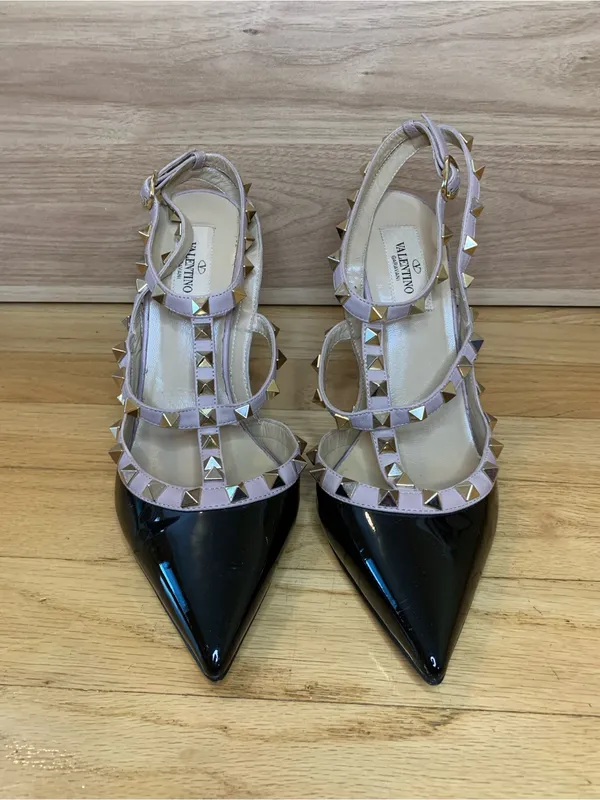 Valentino Garavani Rockstud 100 Two-Tone Patent Leather Pumps - Size 38 - Image 3