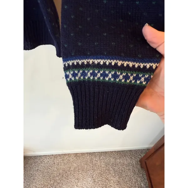 L.L.Bean Long Sleeve Nordic Cardigan Sweater 100% Pure Wool Blue Women's Large - Image 3