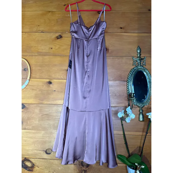 NWT Lulus Enchanted Moments Mauve Pink Satin Ruffled High-Low Dress Wedding Sz S - Image 6