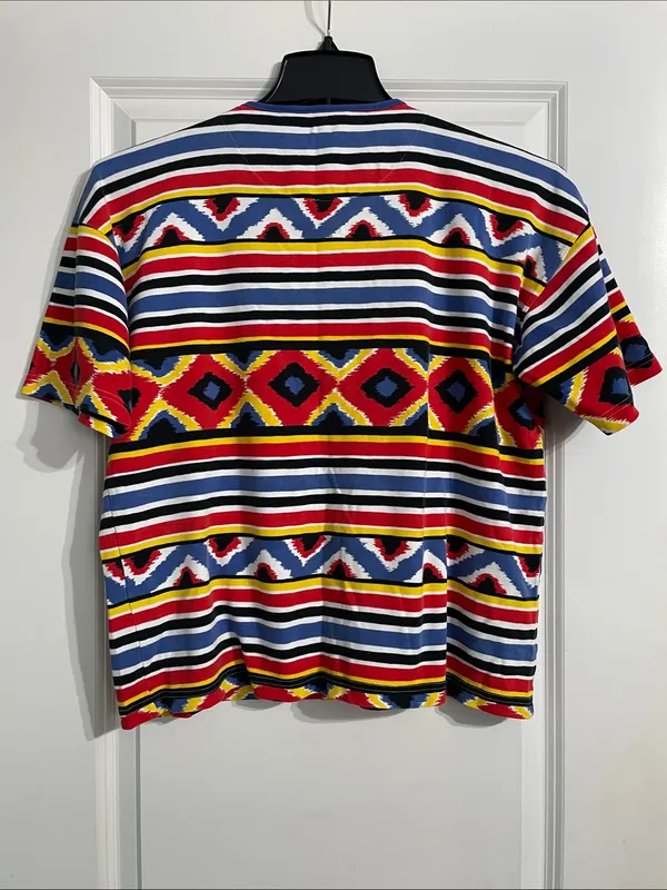 RARE Adrienne Vittadini Sport T-shirt Vibrant Multi Geometric Striped Aztec L - Image 2