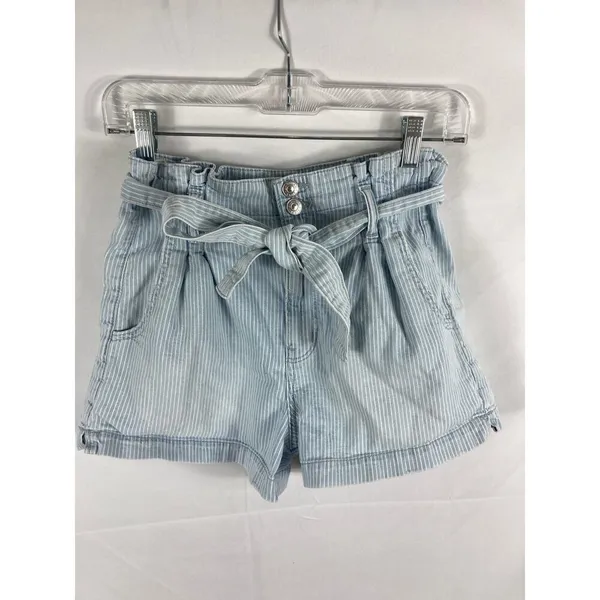 American Eagle Striped Tie Waist Blue Paperbag Shorts Size 6 - Image 2