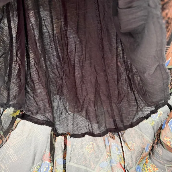 Free People Dress SZ 6 Daisy Chain Floral Plaid Chiffon Tiered Ruffle Sheer Boho - Image 16