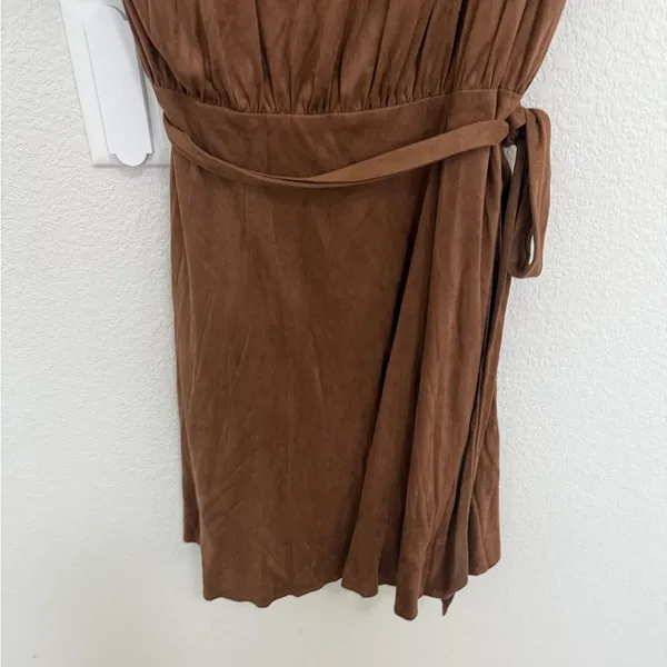 Miss Me Faux-Suede Wrap Dress Flutter Sleeves Mocha Brown Size Medium M NEW - Image 9