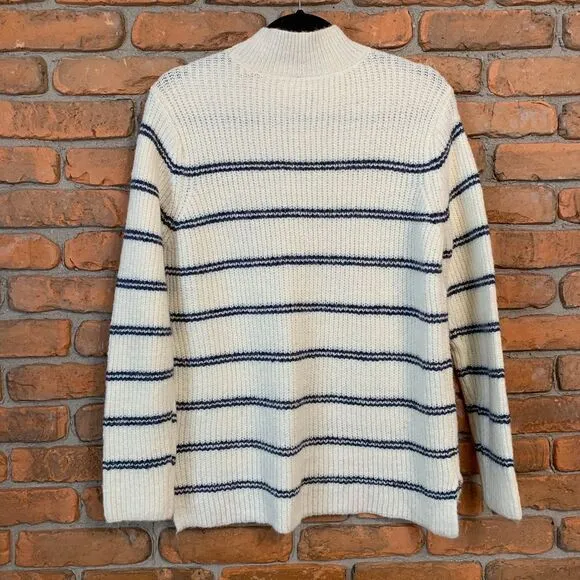 Maurices Womens Medium Sweater Ivory White Navy Striped Mock Neck‎ Ribbed Knit - Image 4