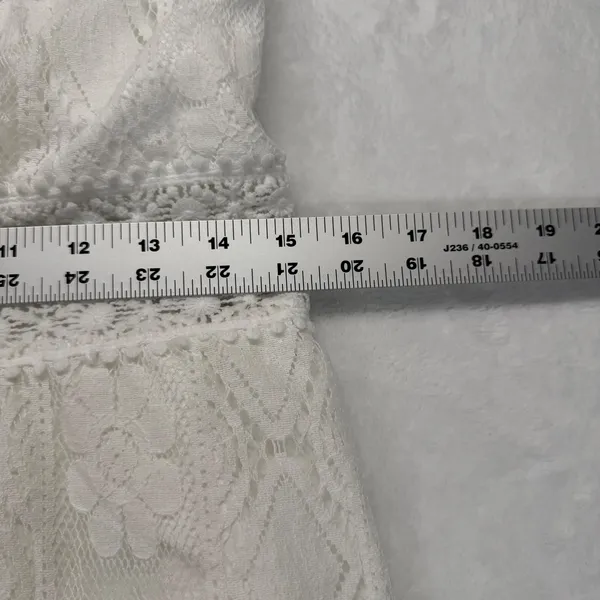 Cupshe White Lace Dress PomPom Tie V Neck Sleeveless Summer‎ Beach Size L - Image 6