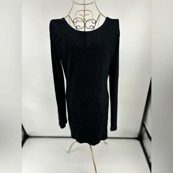 We The Free Black Long Sleeve V Neck Thermal Dress Size Large - Image 12