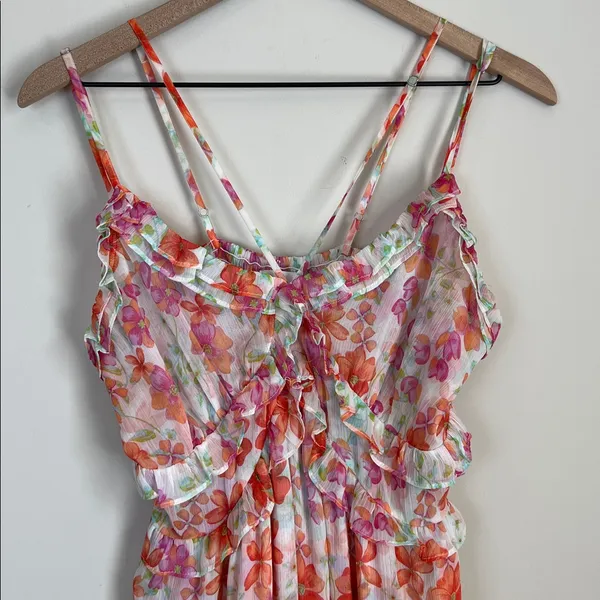 Misa‎ Los Angeles Halter Ruffle Midi Dress Floral Flowy Asymmetrical Size Small - Image 3