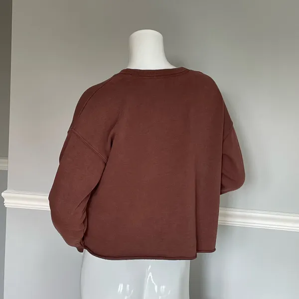 Aerie Brown Cropped Henley Sweatshirt XS - Image 3