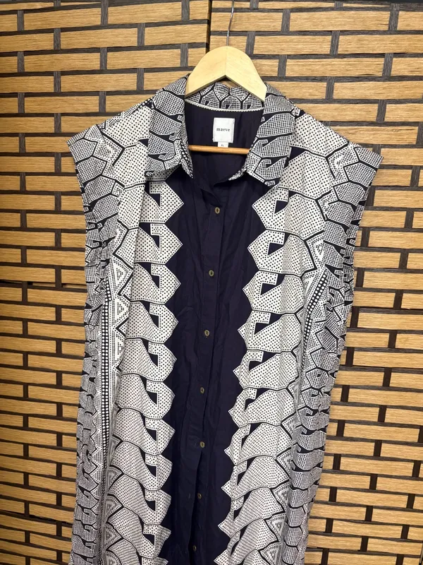 Maeve navy and beige shirt midi dress size XL - Image 3