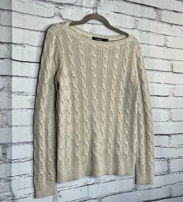 Lauren Ralph Lauren Black Label Cable Knit Cream Sweater Preppy Fall M Vintage - Image 2