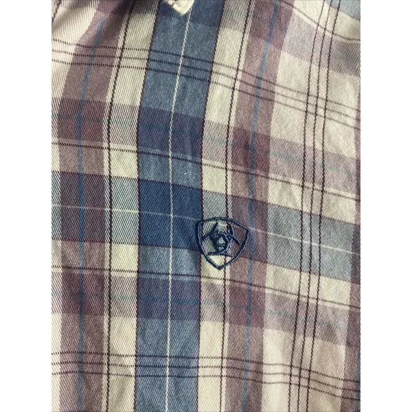 Ariat Plaid Button‎ Down Womens Size S Purple Blue Western Long Sleeve Cotton - Image 2