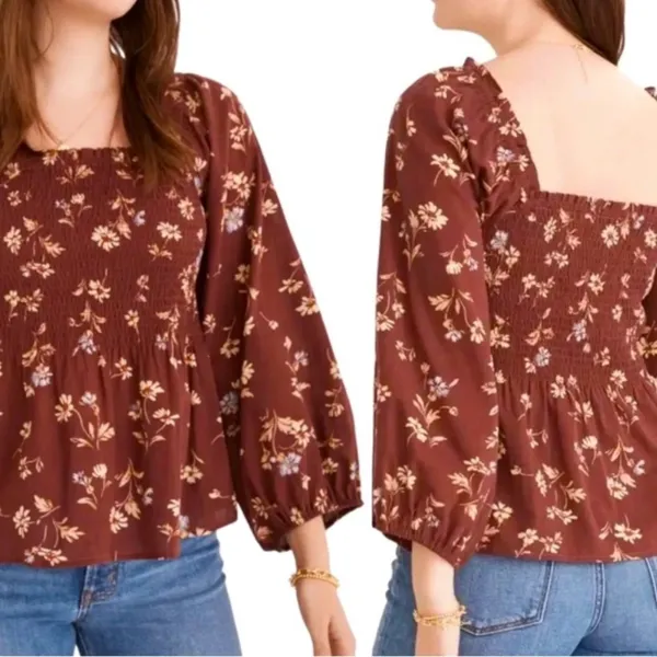 NWT!! Madewell Lucie Smocked Floral Peplum Top - Image 2