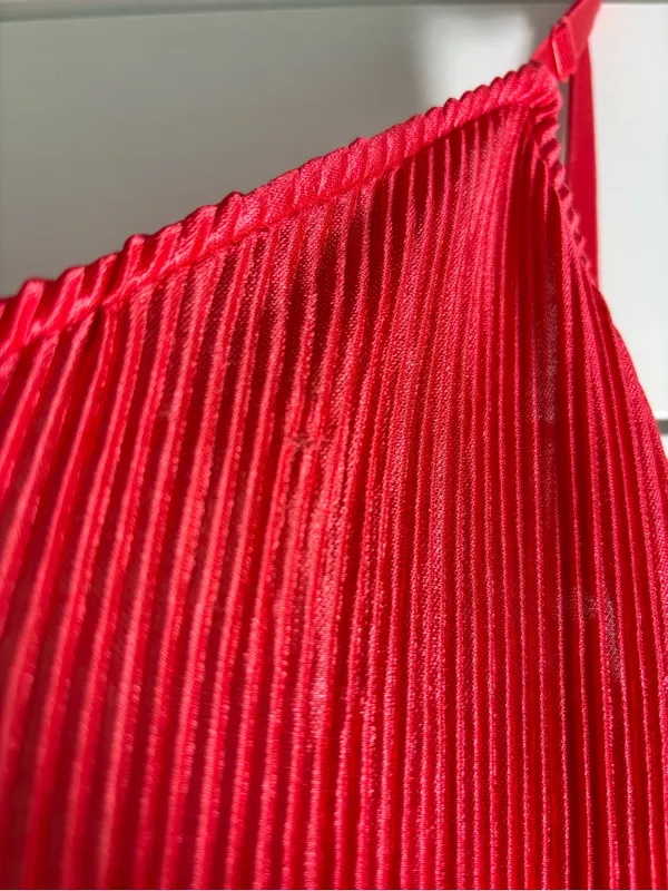 Love,Fire‎ Vibrant Red Pleated Wide-Leg Jumpsuit Sleeveless Size L NEW - Image 13