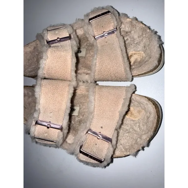 BIRKENSTOCK Shearling ARIZONA Sandal EU 39 Taupe‎ Suede Leather Sheepskin Y - Image 4
