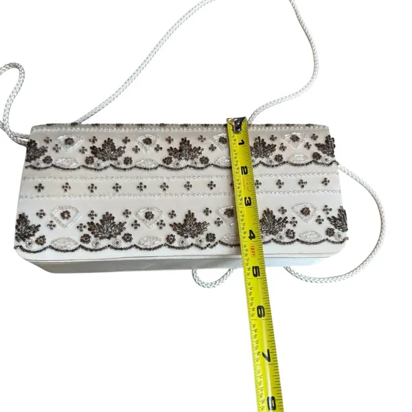 Vintage La Regale Beaded Satin Evening Bag Cream Brown Artsy‎ Fairycore Ethereal - Image 11