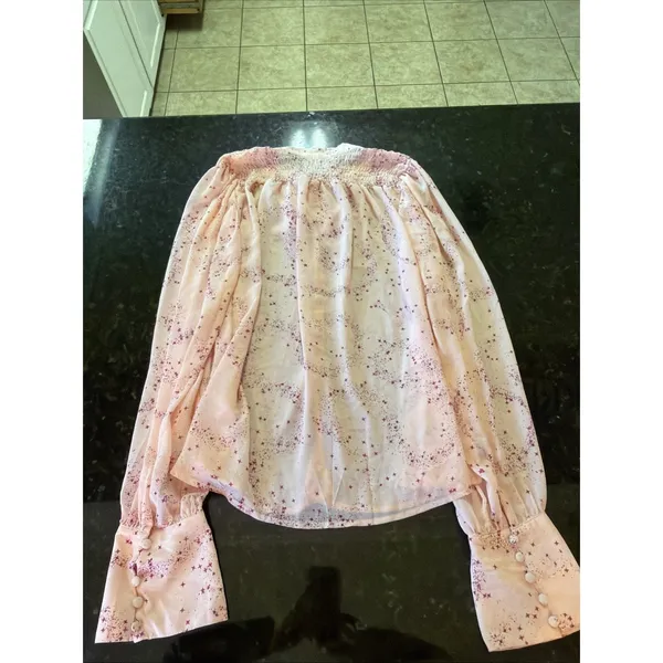Free People Blouse Sz S Pink Ruffle Tie Neck‎ Sheer Boho OB1828859 Flowy - Image 8