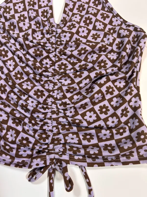 Vibe Sportswear Daisy Checkerboard Ruched Halter Top Size M - Image 2