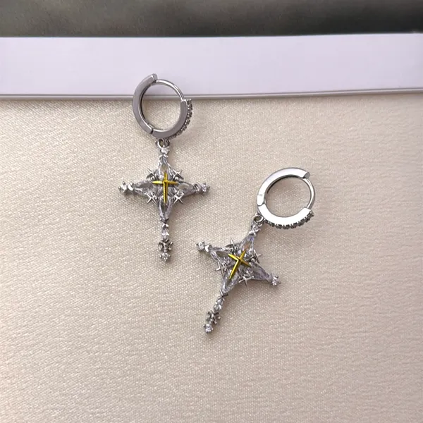 CZ Cross Dangle Drop Earrings for Men Women Streetwear Punk Hip Hop Unisex Earrings - Image 3