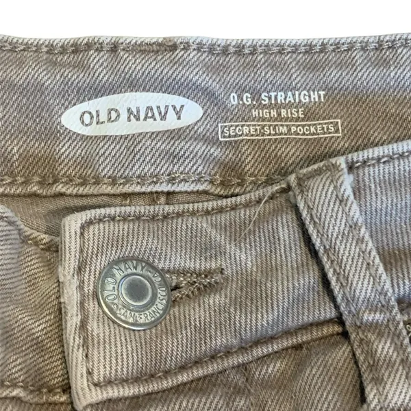 Old Navy O.G. Straight Jeans Women 2 Tan High Rise Raw‎ Hem Neutral Casual Core - Image 2