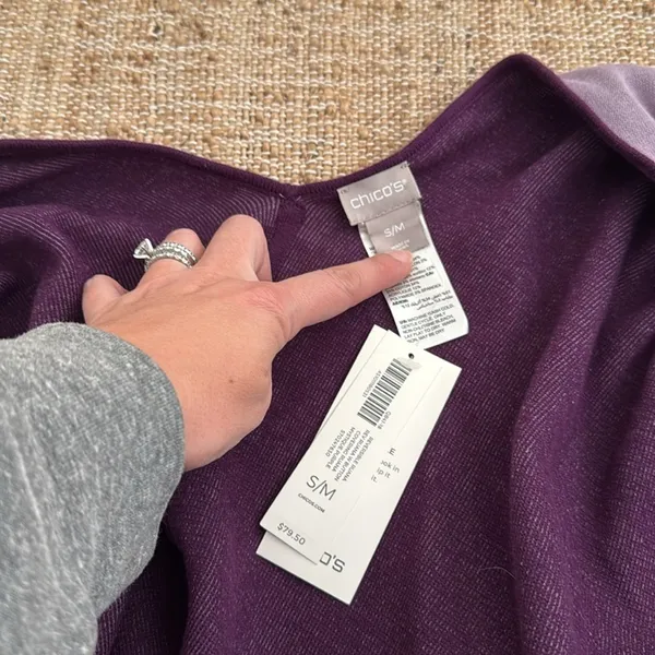 NEW Chico's Reversible Travel Wrap Sweater Button Poncho Purple Knit S/M NWT - Image 5
