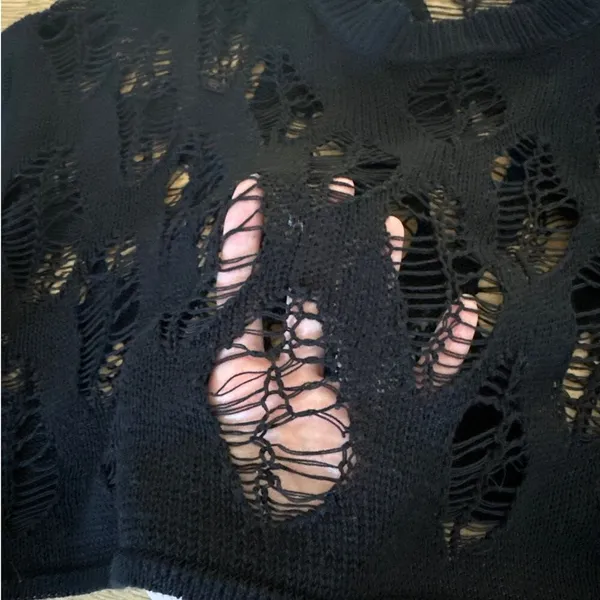 Edikted - Clover Slashed Crop Sweater in Black - Image 3