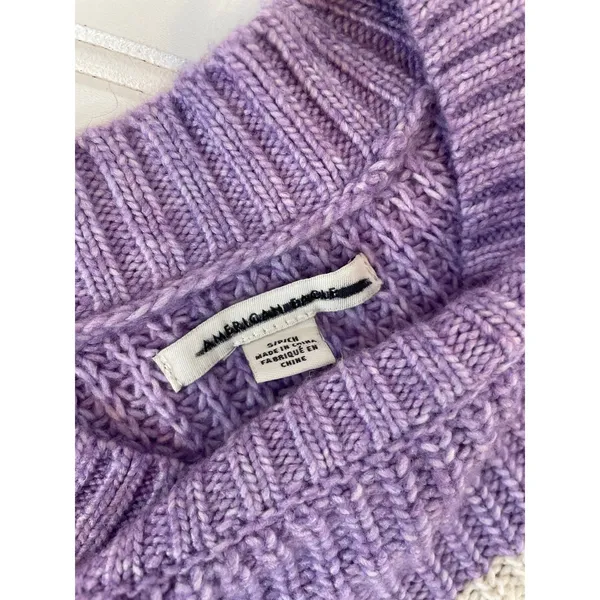 NWOT American Eagle Sweater Purple Cream Colorblock Crew Neck Pullover Size S - Image 6
